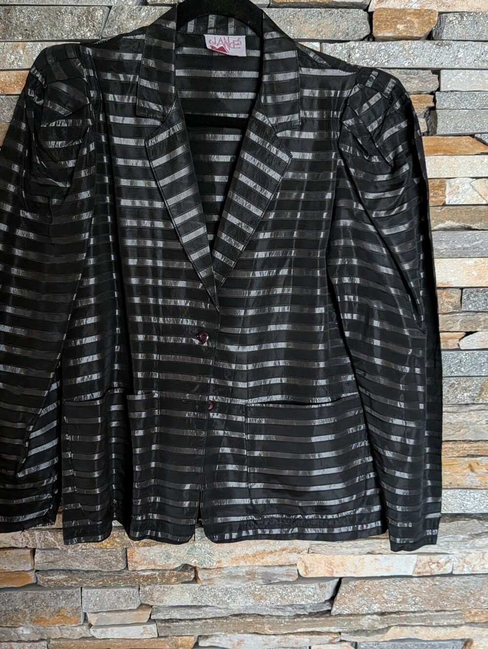 Glances Black Striped Satin-Look Blazer
